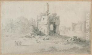 Figures Near Roman Ruins by Bartholomeus Breenbergh