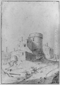 A View Of An Italianate Fortress, A Road In The Foreground by Bartholomeus Breenbergh