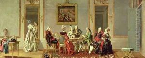 Gustavian Style Interior with Card Players by Pehr Hillestrom