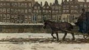 A Horse-drawn Cart In Winter On The Looiersgracht, Amsterdam by George Hendrik Breitner