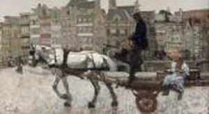 Vrachtwagen, Rokin: A Horsedrawn Cart On The Rokin, Amsterdam by George Hendrik Breitner