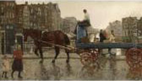 A Horse-drawn Cart Crossing The Eenhoornsluis On The Korte Prinsengracht, Amsterdam - view 1