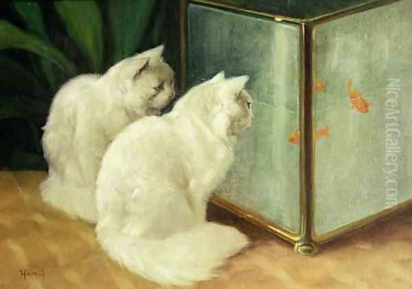 White Cats Watching Goldfish - view 1