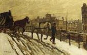 Sleperskar Op De Prinsengracht In De Sneeuw by George Hendrik Breitner