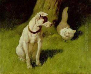 White Persian Cat and Jack Russell by Arthur Heyer