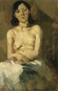 Zittend Naakt Met Licht Blauwe Doek by George Hendrik Breitner