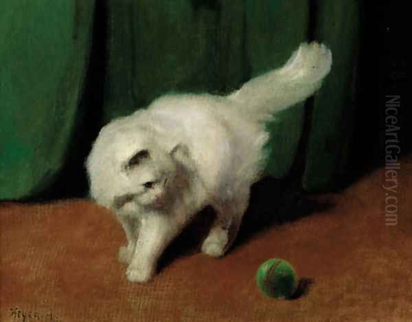 A white Persian cat with a ball - view 1