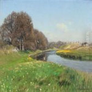 Summer Landscape With Stream Near Herlufsholm