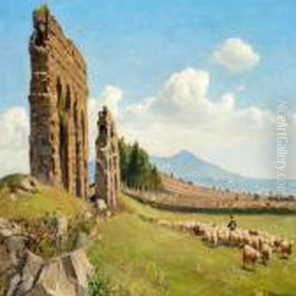 A Shepherd And His Sheep In The Roman Campagna - view 1