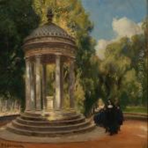 A Nun With Herstudents In The Borghese Park In Rome - view 1