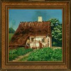 A Woman In The Garden By A Small House