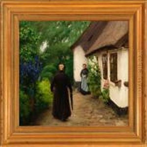 Two Women In Front Of A Cottage On A Calm Summer Day