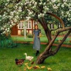 A Young Girlstanding Under An Apple Tree In Bloom