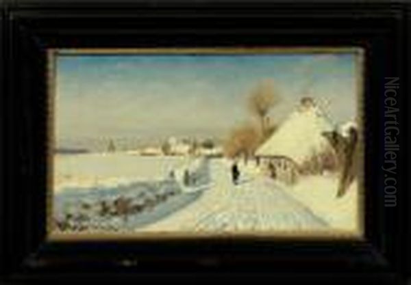 Danischewinterlandschaft Mit Dorf Im Schnee - view 1
