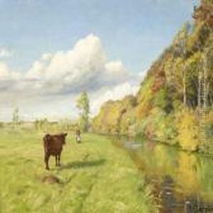 A Woman And A Cow Atthe Field