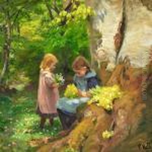 Springtime With Two Girls Picking Flowers - view 1