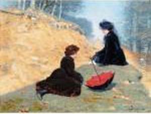 To Piger Der Hviler Ved Vejen (two Girls Resting On A Path)