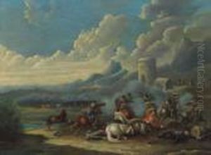 Reitergefecht In Einer Gebirgigen Landschaft
