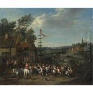 A Village Fair With Figures Dancing Around A Maypole by Karel Van Breydel (Le Chevalier)