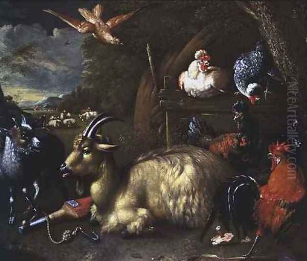 Goat with Other Animals and Birds in a Landscape - view 1