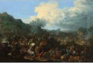 A Cavalry Skirmish With A Battle Beyond by Karel Van Breydel (Le Chevalier)
