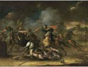 A Cavalry Battle Scene by Karel Van Breydel (Le Chevalier)