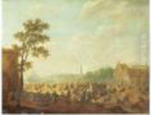 Scene De Bataille Sur La Place Du Village by Karel Van Breydel (Le Chevalier)