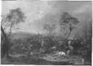 Combat De Cavalerie Entre Turcs Et Chretiens. Huile Sur Panneau