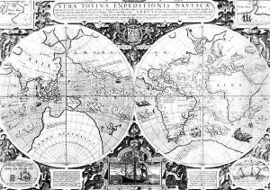 World map Vera Totius Expeditionis Nauticae by Jodocus Hondius