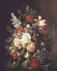 A Still life of Mixed Summer Flowers in an Urn by Josef Holstayn