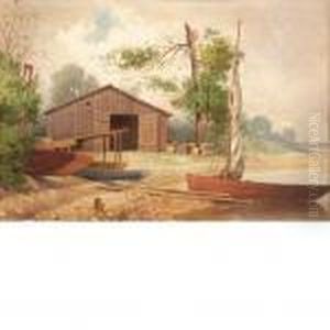 Shed With Beached Boats Along A Rocky Shore by Alfred Thompson Bricher