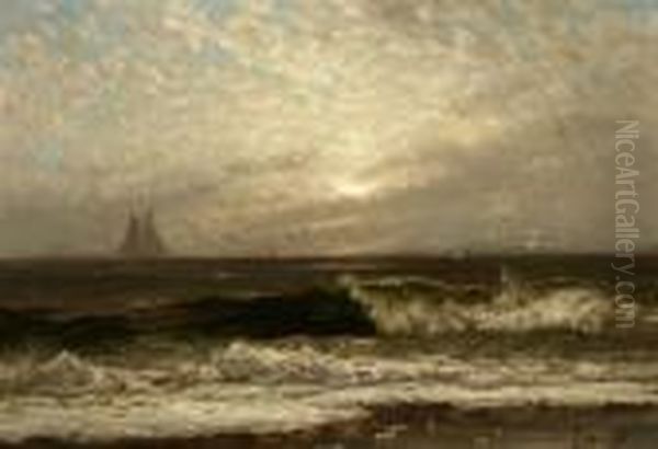 Coastal View With Distant Sailboats Under An Atmospheric Sky - view 1