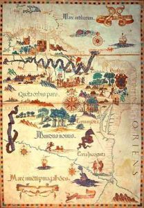 Atlas by Diego Homem of South America showing Indians in their settlements Spanish Expeditionary Force Camp and Men in Armour by Diego Homem