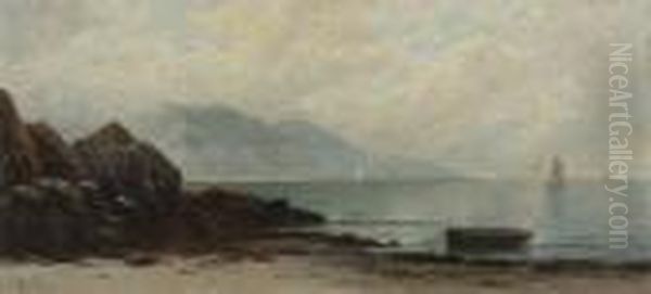 Coastal View At Morning With Dinghy And Sailing Sloops - view 1
