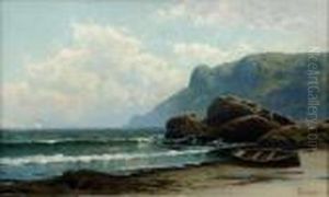 Seascape With Rowboat And Distant Sailboat