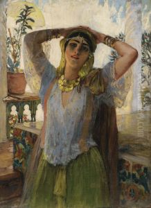 Jeune Orientale Sur Une Terrasse by Frederick Arthur Bridgman