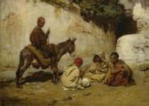 Arab Children Playing Cards by Frederick Arthur Bridgman