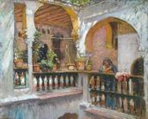Woman In A Riad by Frederick Arthur Bridgman