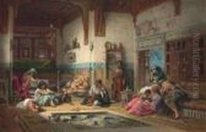 The Nubian Story Teller In The Harem by Frederick Arthur Bridgman