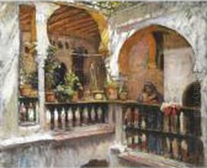 Woman On A Balcony by Frederick Arthur Bridgman