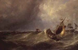 A Dutch Fishing Boat Entering Calais Harbour by Edwin Hayes