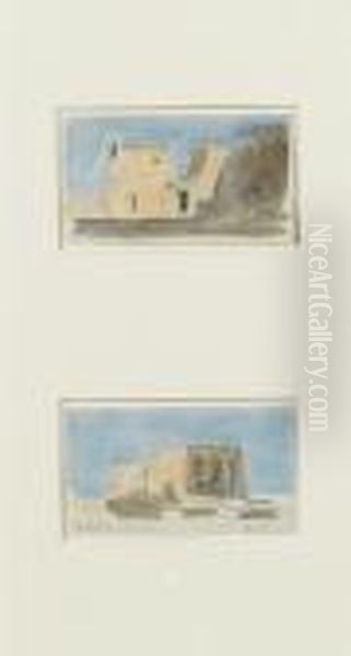 Nile River View With Trees; A Pair Of Studies Of The Temple Of Dakkeh
 Two Bear Gallery Stamps; Two Inscribed 'dakkeh' And Dated 'feb 1874' - view 1