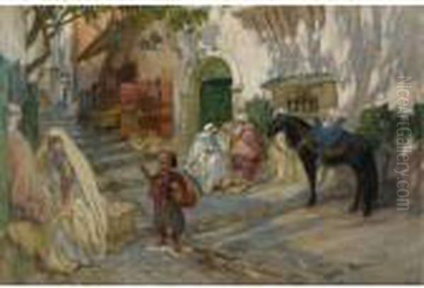 A Street Scene In Algeria by Frederick Arthur Bridgman