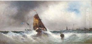 Shipping in squally conditions off a harbour mouth by Edwin Hayes