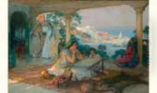 " Femmes Brodant Sur Une Terrasse, Alger ". - view 1