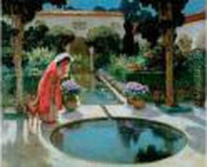 Jeune Orientale Et Sa Biche Au Patio by Frederick Arthur Bridgman