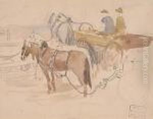 Horses With Carriage by Frederick Arthur Bridgman