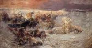 Pharoah And His Army Engulfed By The Red Sea by Frederick Arthur Bridgman