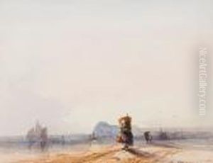 Beach Scene With Fisherwoman At Low Tide