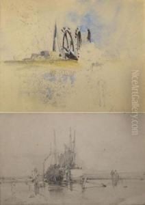 Coastal Scene With Beached Boats by Henry Bright